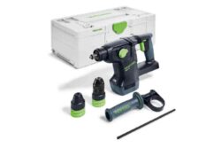 FESTOOL 577447 Aku kladivo kombinované 18V (bez aku) 2,6J KHC 18 EB-Basic - Mimodn robustn s extrmn vdr zaten aku kombinovan kladivo 18V (bez aku), bezuhlkov motor, pneumatick pklep. SDS-Plus upnn. Hod se pro vrtn s pklepem, sekn a vrtn bez pklepu. Utahovn a povolovn roub zmnou smru oten. FESTOOL